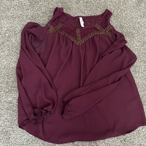 Peek a Boo shoulder blouse, maroon, size XL